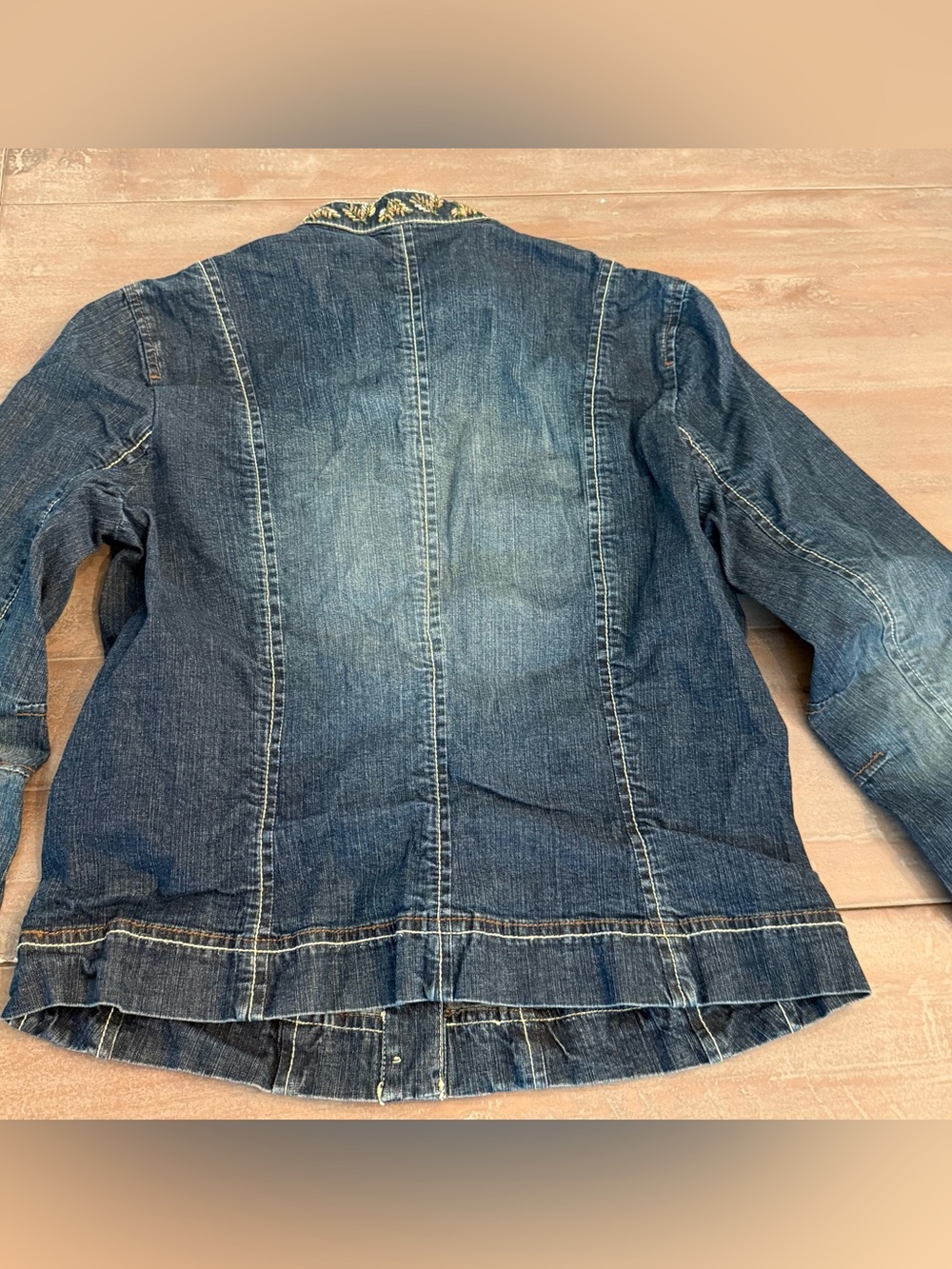 Sigrid Olsen Denim Jacket Beaded Collar Women’s Sz 6 Preowned - Picture 5 of 10